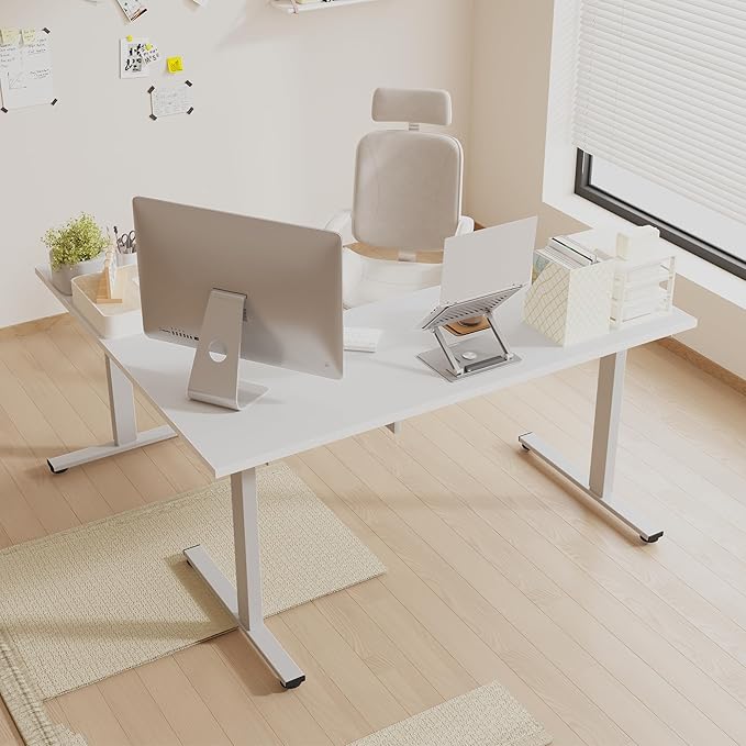 SANODESK Electric Corner L-Shaped 71 x 63 in Standing Desk Memory Height Adjustment White Top White Frame