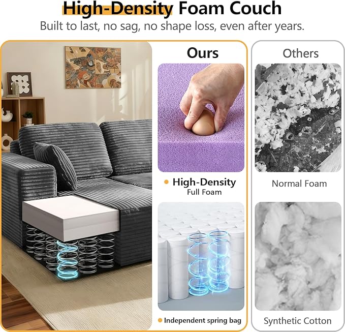 104” Boneless Couches for Living Room Modular Cloud Sectional Sofa with Chaise Deep Seat Upholstered No Assembly Required(Grey L Shape with Left FacingChaise)