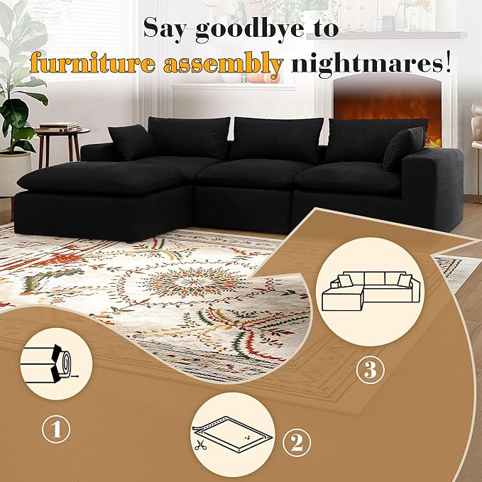 127 Oversized L Shaped Modular Sectional Cloud Couch High Back Boneless Sofa with Deep Seat Upholstered Chenille Fabric No Assembly Required for Living Room