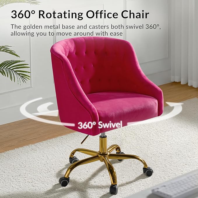 Velvet Office Chair with Gold Base Modern Cute Desk Chair Comfortable Adjustable Swivel Task Chair for Home Office Living Room Bedroom Vanity Study