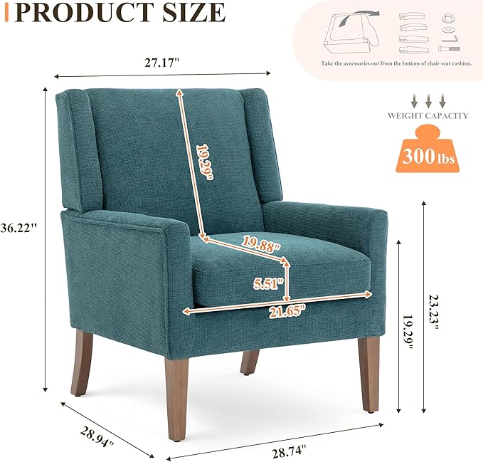 Accent Chairs for Living Room Mid-Century Wooden Fabric Living Room Chairs Arm Chair Side Chairs for Living Room Bedroom Reading Nook
