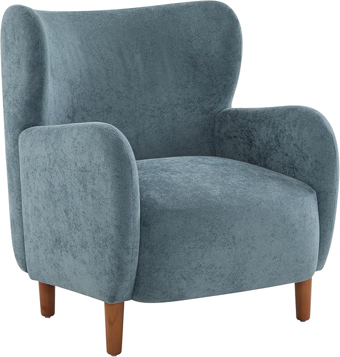 Christopher Knight Home Dolly Mid-Century Modern Velvet Upholstered Wingback Club Chair Living Room Lounge Chair for Relaxation Reading Armchair Solid Wood Living Room Accent Chair Aqua Blue+Brown
