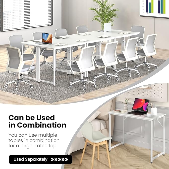 Tangkula White Computer Desk Small Study Writing Desk with Sturdy Metal Frame Modern Simple Laptop Desk for Home Office Easy Assembly