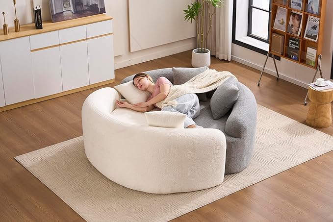 Modern Chenille S-Curved Modular Loveseat Sofa 66.9 Compression Sponge Boneless Couch No Assembly Required Cozy Upholstered Seating for Living Room Apartment Office or Meditation Space (White)