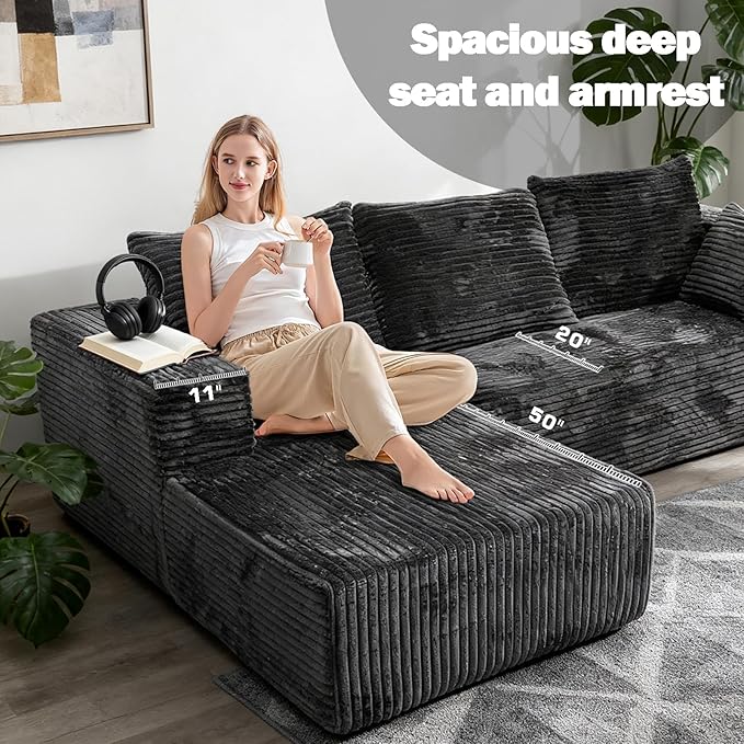 106 Modular Cloud Sectional CouchL-Shaped Couch No Assembly Required for Living Room and Bedroom Left/Gray