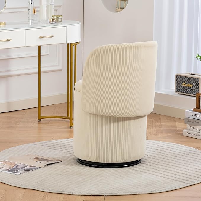 Round Vanity Chair with Storage &amp Cat Bed Stool Upholstered Small Swivel Accent Chair with Hidden Storage Makeup Barrel Chair for Bedroom Living Room (Stripes)