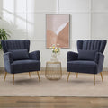 Fabric Accent Living Room Arm Chair Set of 2 Mid Century Modern Chairs with Pillow &amp Golden Legs 8.5 Thick Cushion Upholstered Comfy Sofa Armchair for Reading Room/Bedroom Navy