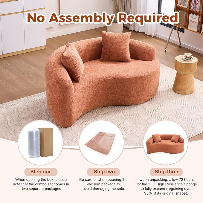 Luxury Modern Chenille Sectional Sofa Tai Chi Curved Compression Couch Boucle Cozy Soft Loveseat for Living Room Apartment Office (Coral)
