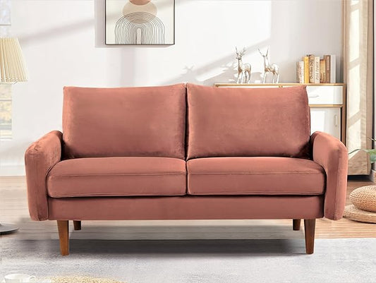 Kent Velvet Loveseat Sofa for Modern Living Rooms and Compact Spaces Comfy 2 Seater Couch Studio Apartment Furniture with Sleek Design Rose