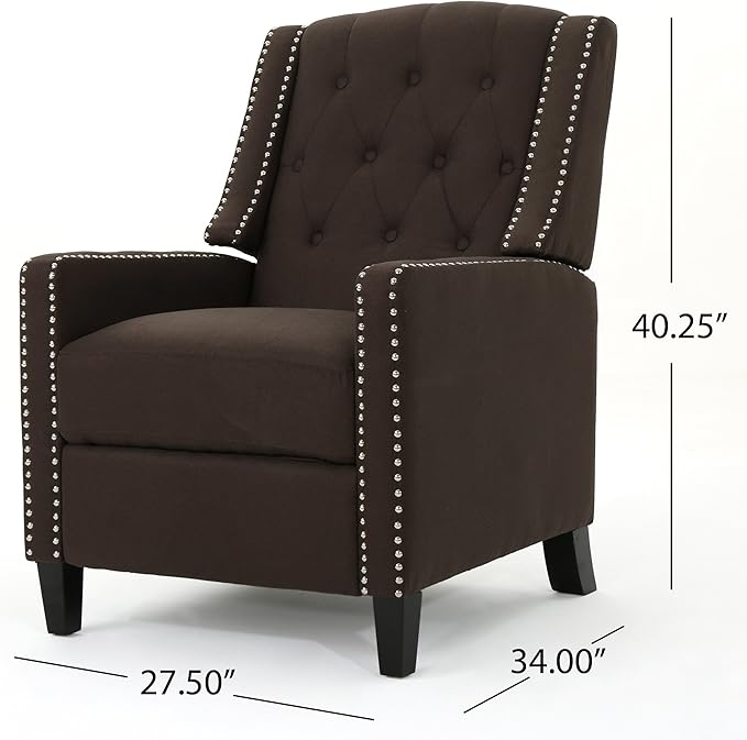 Pushback Recliner Comfortable Wingback Sofa Chair with Adjustable Backrest Tufted Fabric Upholstered Armchair Retro Rivets Decorated Recliner for Living Room Bedroom Office Home Theater Coffee