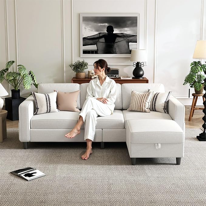 Small Sectional Couch L Shaped Sectional White Couch in a Box Small Couches with Ottoman 3 Seater Sofa for Living Room Apartment Dorm Office