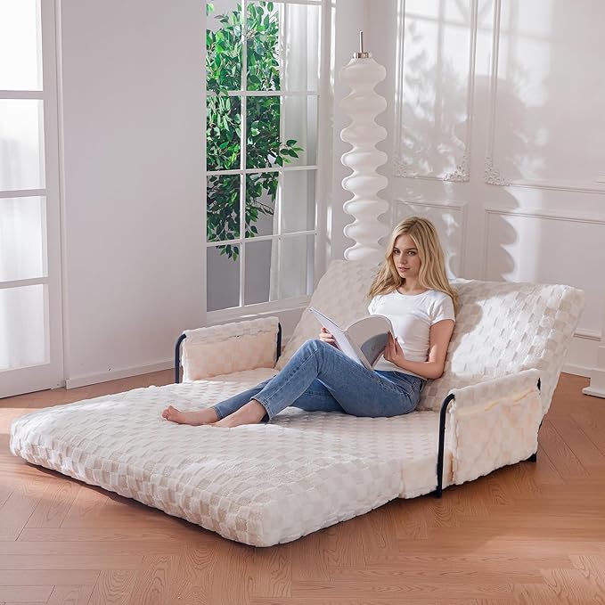 YOSHOOT Adjustable Lazy Floor Sofa 5-Position Foldable Sleeper Chair with Armrest for Reading Gaming - Convertible Bean Bag Sofa Bed Couch