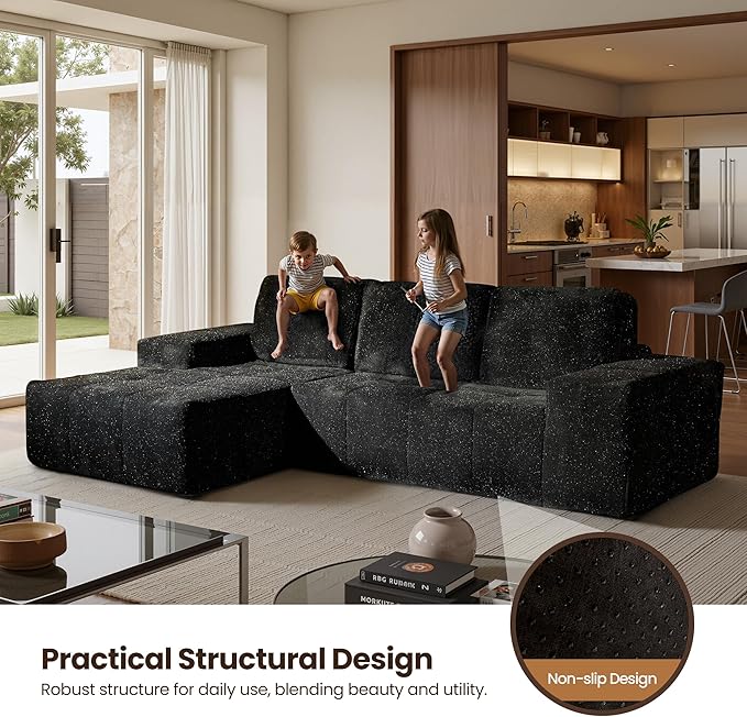 114 Cloud Sectional Couches with OttomanU Shaped Boneless Couch in A BoxDeep Seat Modular Sectional Sofa with Comfy Chaise No Assembly RequiredGrey