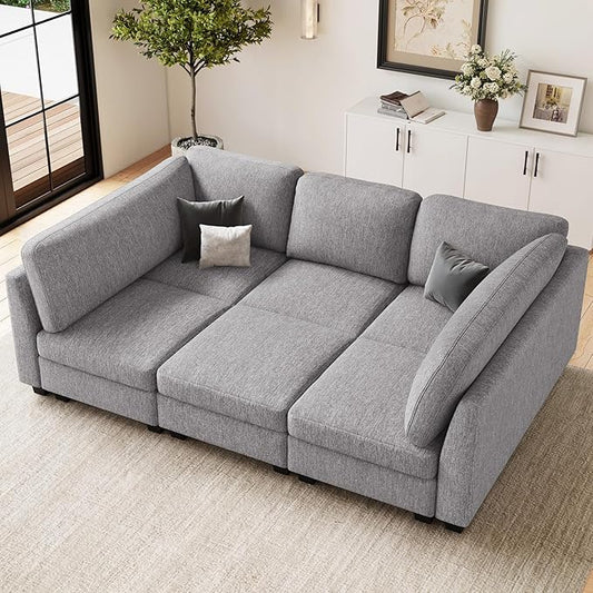 Belffin 86.2 Sectional Sleeper SofaOversized Sectional Couch Wide Deep Seat Sofa BedModular Sectional Couches for Living RoomApartment and BedroomLight Grey