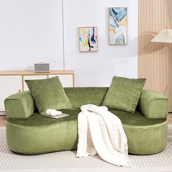 DYHOME Curved Loveseat Cloud Couch 79 Green Modern Curved Couch Sofa for Living Room Chenille Cloud Sectional Sofa with 2 Pillows for Small Spaces Wide Armrest &amp Memory Foam No Assembly Requi