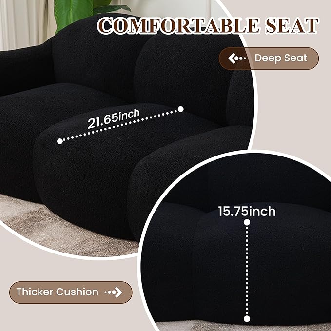 WJShome 90 Modern Curved Cloud Shaped Couches for Living Room Bean Bag Chair Lazy Floor Couch Cozy Leisure Boneless 3 Seater Sofa for Bedroom Apartment-No Assembly Required (Black)