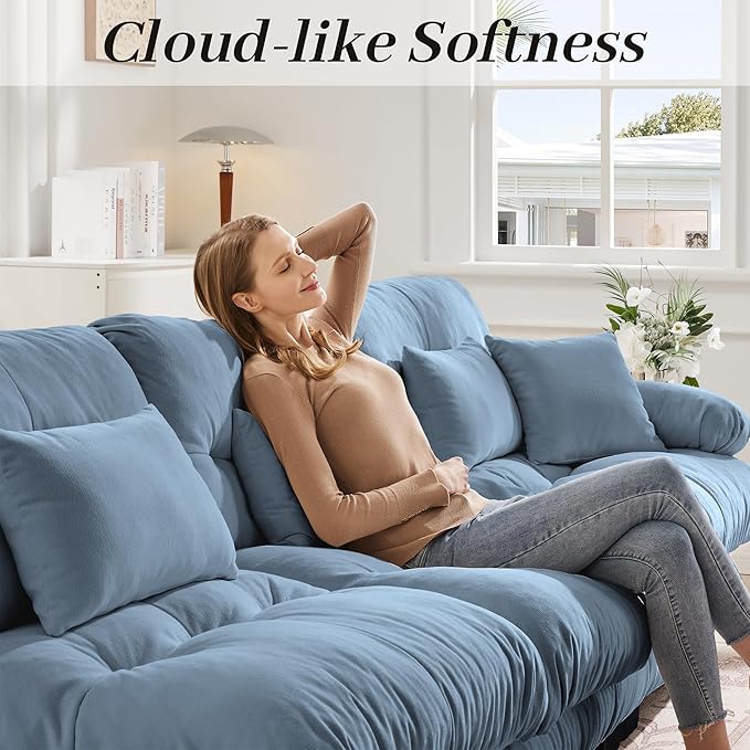 Modular Sectional Sofa for Living Room94.4 U-Shaped Comfy Couch with Ottoman2 Seater Beige Small Couches for Small SpacesFluffy Couch Set with Deep Seat