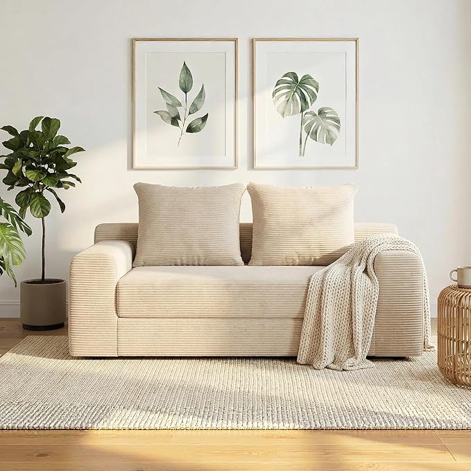 Convertible Sofa Bed 3 in 1 Loveseat Folding Couch Bed Foldable - Boneless Couch &amp Floor Futon Sleeper Corduroy Pull Out Sofa Bed with 2 Pillows for Living Room