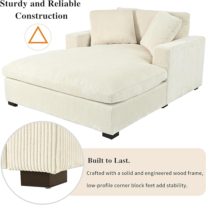 43.3 W Oversized Chaise Lounge Chair Modern Comfy Sofa Deep Seat Couch Durable Frame with Solid Wood Legs Comfy Reclining Sleeper Chair for Living RoomOffice (Beige233)
