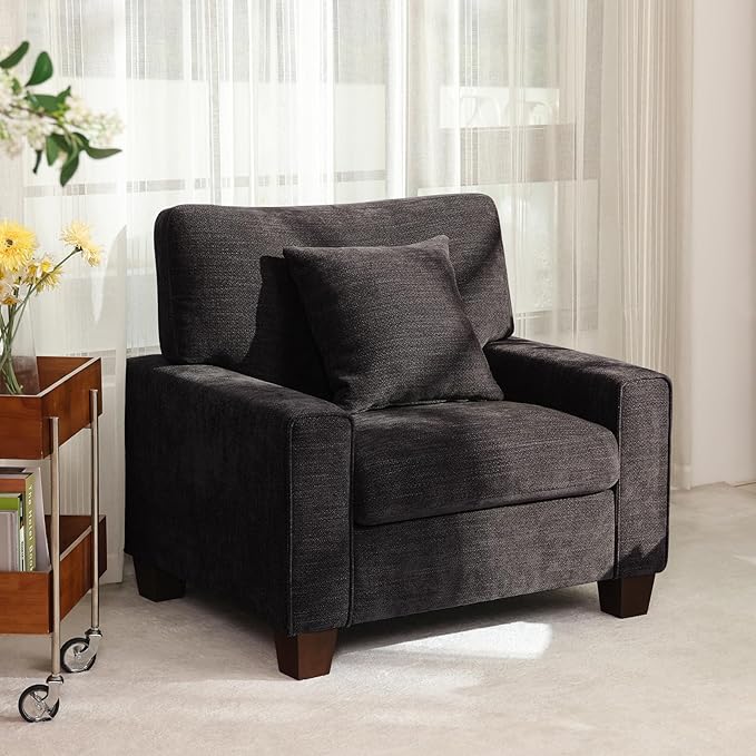 DOPEDIO Fabric Single Sofa Living Room Accent ChairDetachable Sofa Cover Comes with Decorative Pillows Spring Cushion and Solid Wood Frame Easy to Install (40inch Dark Grey)
