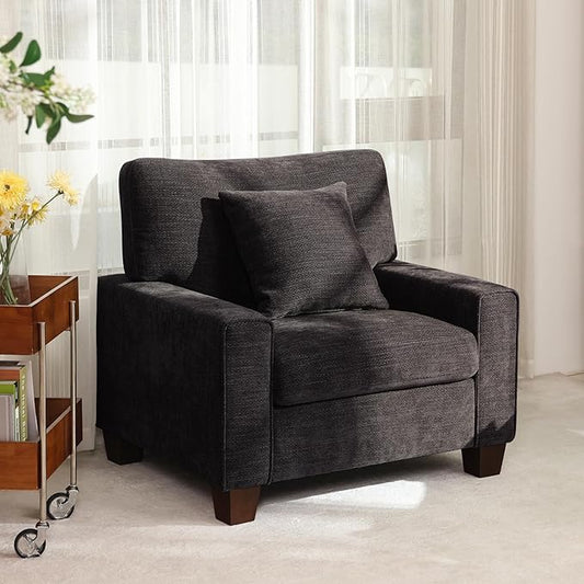 DOPEDIO Fabric Single Sofa Living Room Accent ChairDetachable Sofa Cover Comes with Decorative Pillows Spring Cushion and Solid Wood Frame Easy to Install (40inch Dark Grey)