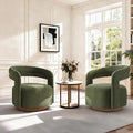 Swivel Accent Chair Set of 2 Upholstered Barrel Chair with Open Back Design Modern Arm Chair with Wooden Base for Living Room Bedroom Reading WaitingroomGreen