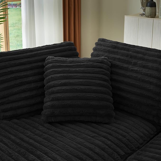 121 Oversized Curved Couch Boneless Couches Sofa with Chaise Deep Seat L-Shape Sectional Sofa for Living Room No Assembly Required (Black Left Facing Chaise)