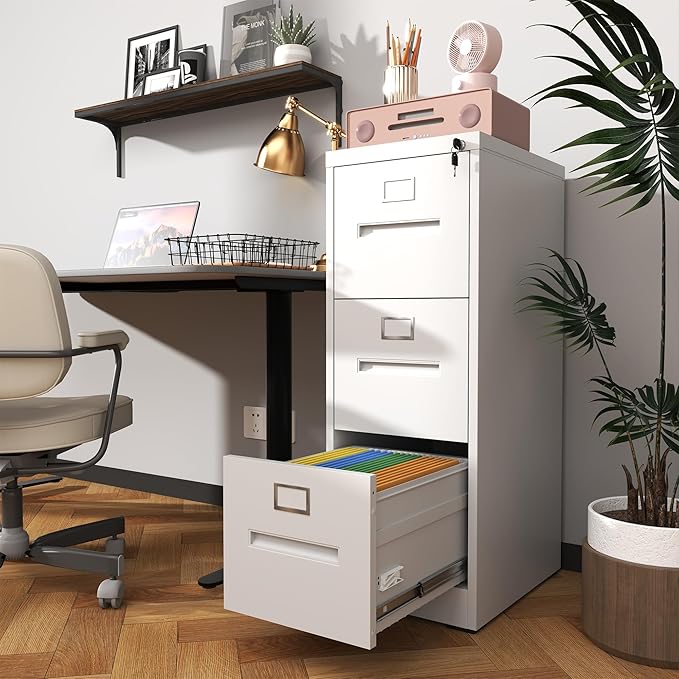 3 Drawer File Cabinet with LockSmall Vertical Filing Cabinets Under Desk Storage Organizer for HomeOffice Locking DrawersAssembly RequiredWhite