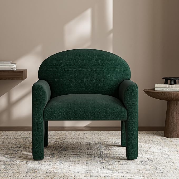 BELLEZE Modern Accent Chair Set of 2 Comfortable Upholstered Arched Design Armchair with Rubber Wood Legs for Living Room Bedroom Office - Green