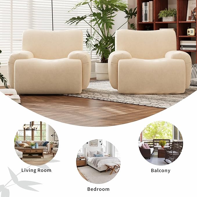 Chifee &amp Vingol Boneless Modern Accent Chair 42 Wide Upholstered Oversized Armchair Deep Seat Single Sofa Chairs Comfy Reading Lounge Chair for Living Room Bedroom Apartment2 PCS Beige