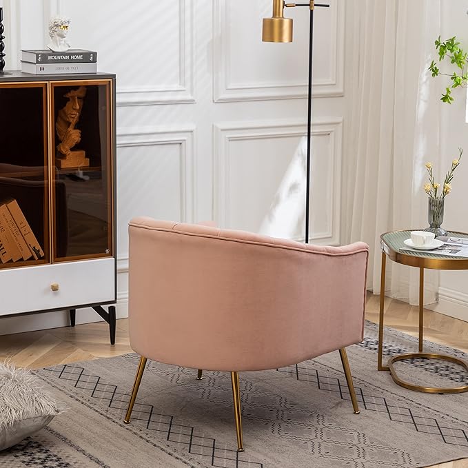 Modern Velvet Tub Chair Armchairs Barrel Accent Dinning Chair with Gold Plated Metal LegsThick Soft Padded Seat for Living Room