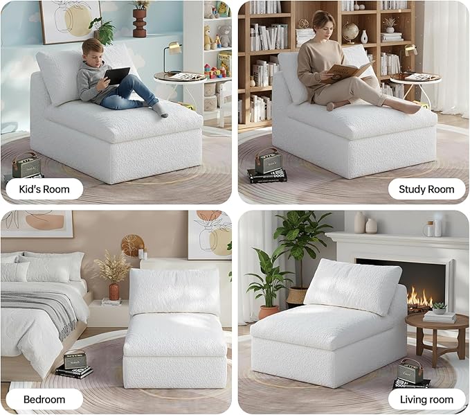 Single Cloud Sofa Chairs Boneless Cloud Chair Foam Couch Comfy Accent Bean Bag Chair for Reading Living Room Bedroom Apartment Office (White 1 Seater)