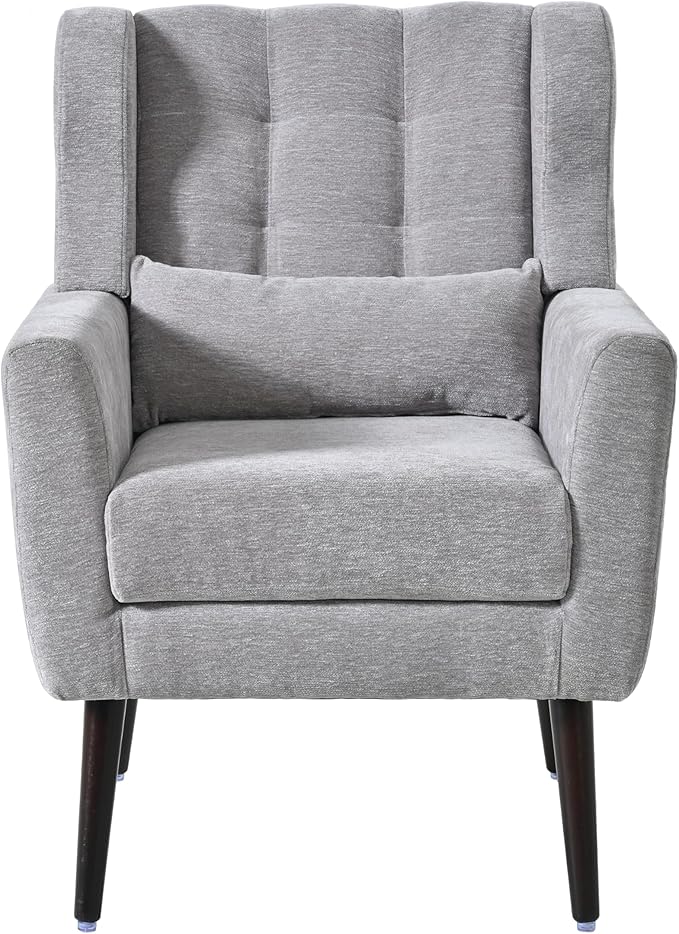 Bellemave Modern Accent ChairChenille Fabric Reading Living Room Side ChairSingle Sofa with Wood Legs Armchair for Living Room Bedroom(Gray) Grey