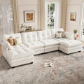 Modular Sectional U Shaped Sofa Couches for Living Room Cloud Couch with Movable Ottoman Comfy Chenille Sofa with Pillow for Bedroom and ApartmentBeige-Tufted
