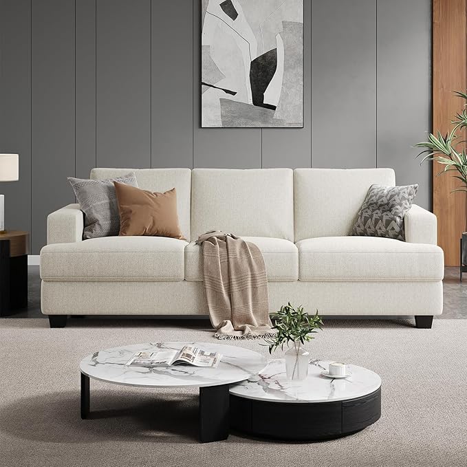 89 Inch Sofa with Extra Deep Seats 3 Seater Sofa for Living Room Modern Couch and Sofa Comfy Armrests and Seats and Backrests Easy Installation Beige