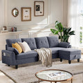 Convertible Sectional Sofa Couch 102 L Shaped Couch with Storage Ottoman and Side Pocket Modern Polyester 4-Seat Reversible Sofa Set for Living Room Light Grey