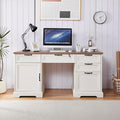 60 Farmhouse Executive Desk with Charging StationHome Office Desk with 4 Drawers &amp 1 Cabinet&amp1 File CabinetMain Drawer with LockWood Desk for Office and Home