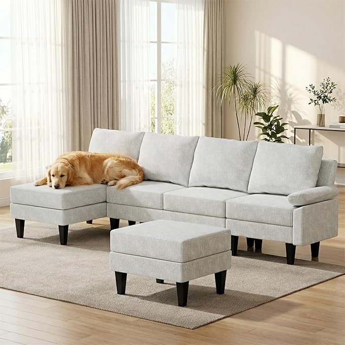 4-Seat U-Shaped Modular Sofa with Double Storage Ottoman - Space-Saving Convertible Lounge Couch for Home &amp Office White