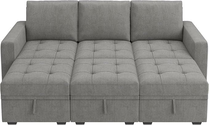HONBAY Modular Sectional Couch Sleeper Sofa Bed with Storage Seats Oversized Sectional Couches for Living RoomWarm Grey