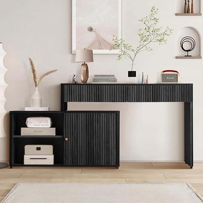 Modern Computer PC Desk Table with Storage Corner L Shaped Desk with Drawers Home Office Desk for Bedroom and Small Space for Writing Executive Study Work Vanity - Black