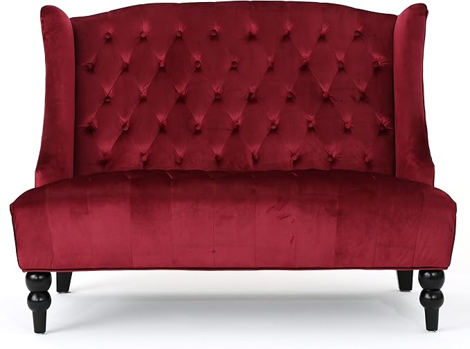 Modern Tufted Velvet Wingback Loveseat Tufted Velvet 2 Seat Couch Sofas with High Back Thick Padded Cushioned Seats for Living Room Victorian Style Wine red