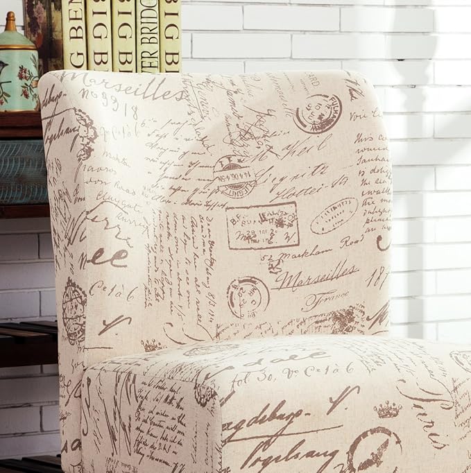 Roundhill Furniture Capa Print Fabric Armless Contemporary Accent Chair Script