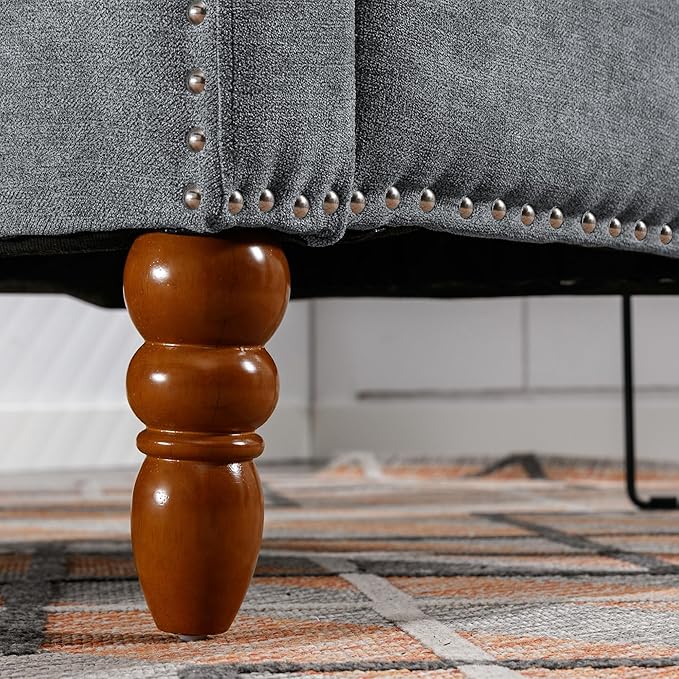 Grey Accent Chair Living Room Chair Footrest Chair Set with Vintage Brass Studs Button Tufted Upholstered Armchair for Living Room Comfy Reading Chair for Bedroom Reception Room