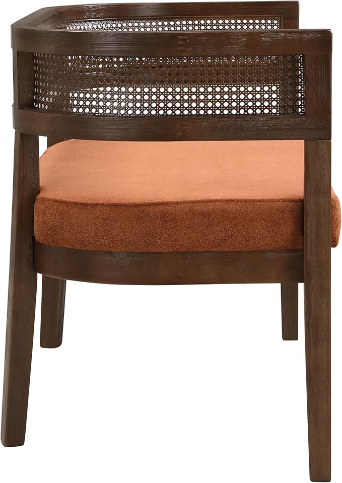 Christopher Knight Home Xiza Modern Fabric Upholstered Loveseat Sofa with Rubberwood Frame Comfy 2-Seater Sofa Couch and Rattan Backrest Love Seat Couches for Living Room Dark Orange + Walnut