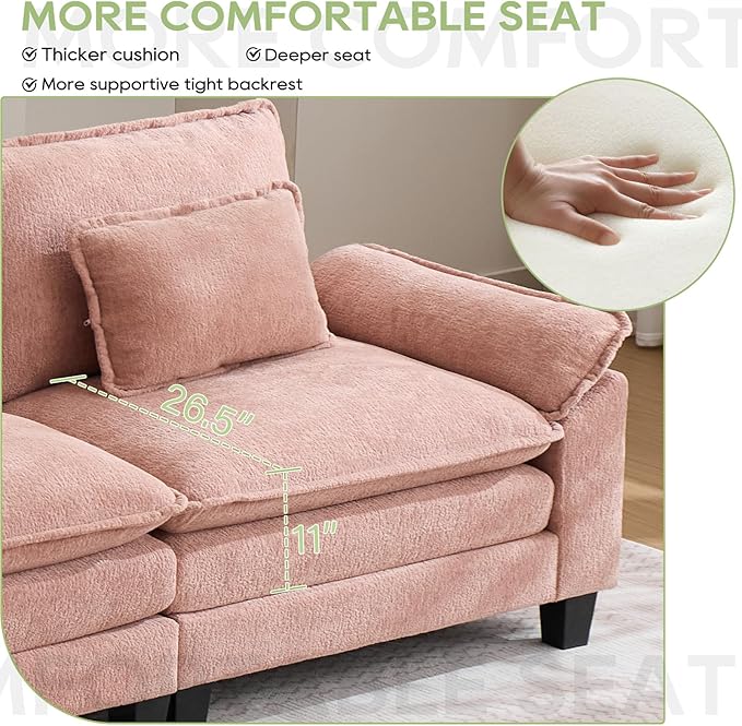86 Modular Sectional Sofa Comfy Cloud Couch Sectional Sofa with Ottoman Chenille Sofa Sleeper Deep Seat Sofa with Throw Pillows for Living Room (Pink 86- L Shape)