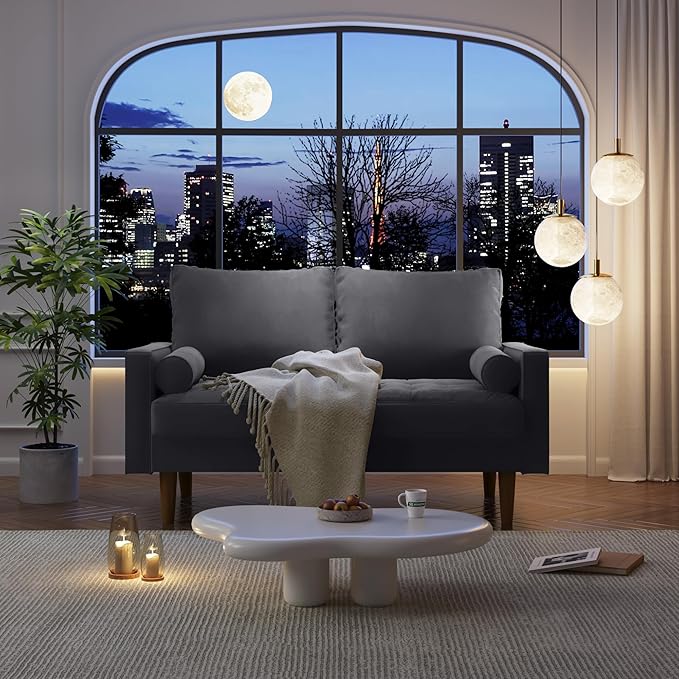 SILKIR Velvet Loveseat Sofa Love Seats Furniture for Small Spaces Mid-Century Modern Loveseats for Living Room Love Seat Couch 58 Inches Grey