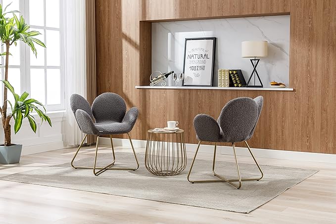 Modern Velvet Accent Chair Comfy Cute Upholstered Vanity Desk Chair wMetal Legs Soft CushionArmchair for Living Room 2PCSet