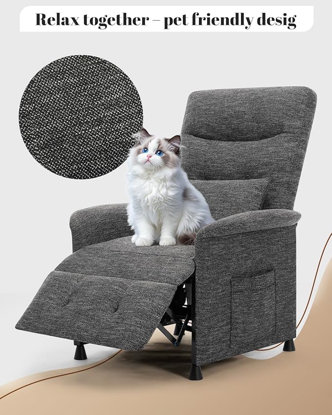 Recliner Chair for Adults Ergonomic Adjustable Lazy Recliner Sofa with Side Pocket Tall Back Wide Arms &amp Padded Seat Perfect for Living Room &amp Home Theater (Dark Gray)