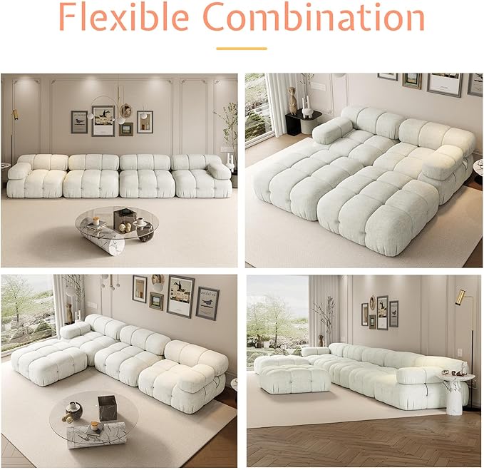 Jocisland 73.2'' Modular Compression Sectional Sofa Couches for Living Room Apartment Oversize U Shaped Cloud Couch with Reversible Chaise Ottoman Comfy Modern 4 Seater Boucle Floor Loveseat Beige