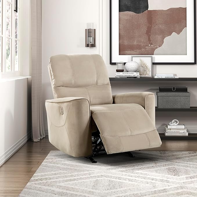 Lexicon Power Recliner Chair Living Room Velvet Reclining Sofa Chair Home Theater Seating Power Rocker Recliner Sofa Chair for Living Room/Office/Apartment Light Brown